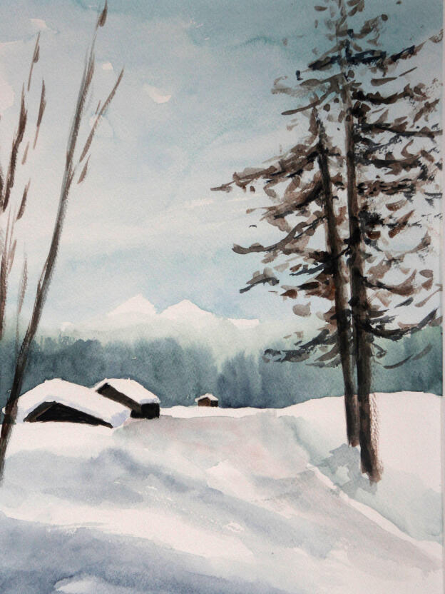 Hütten im Schnee   30x40   2015